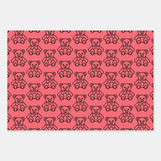 Roze & Koraal Teddy Bear Inpakpapier (Voorkant)
