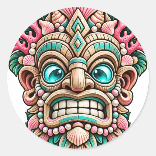 Roze Koraal Tiki Sticker (Voorkant)