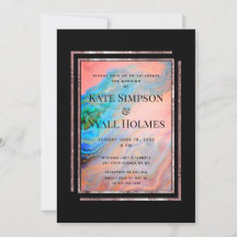 Roze koraal Turquoise Agate Wedding Party Invite