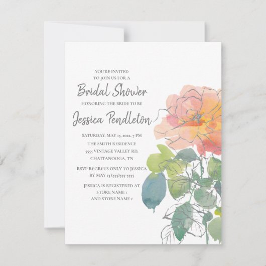 Roze Koraal Waterverf Bloem Boho Bruiloft Borrel Kaart (Voorkant)