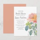 Roze Koraal Waterverf Bloem Boho Bruiloft Borrel Kaart (Voorkant / Achterkant)