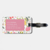 Roze koraal Waterverf Floral Pattern Monogram Naam Bagagelabel (Achterkant horizontaal)