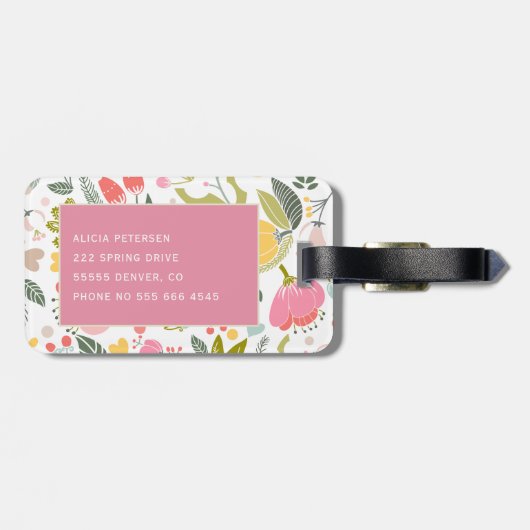 Roze koraal Waterverf Floral Pattern Monogram Naam Bagagelabel (Achterkant horizontaal)