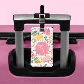 Roze koraal Waterverf Floral Pattern Monogram Naam Bagagelabel