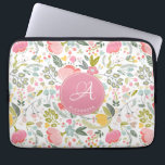 Roze koraal Waterverf Floral Pattern Monogram Naam Laptop Sleeve<br><div class="desc">Romantische chique vrouwelijke laptophoes met lente waterverf bleke blush roze,  koraal,  geel,  blauw en groen met de hand beschilderde bloemen en gebladerte. Personaliseer het met uw monogram en naam in een elegant bewerkbaar script kalligrafie lettertype!              Kan een  verjaardagscadeau zijn voor je vriendin/vrouw/moeder/zus.</div>