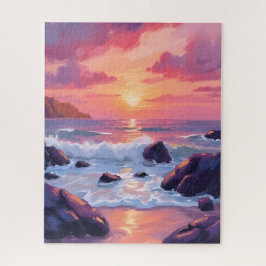 Roze Koraal Zonsondergang | Oceaan Golven Waterver Legpuzzel
