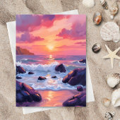 Roze Koraal Zonsondergang | Oceaangolven Watercolo