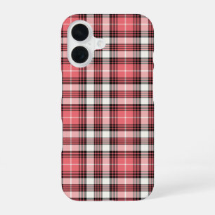 Roze Koraal, Zwart en Wit Meisjesachtige Plaid iPhone 16 Hoesje