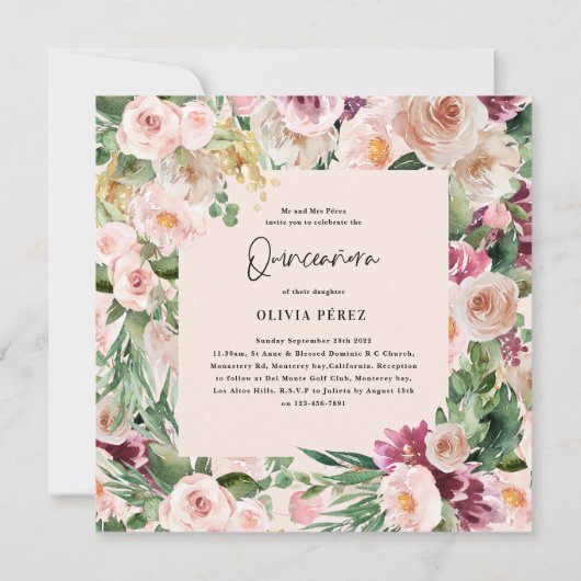 Roze koraalbloemige foto pampas elegant kaart (Achterkant)