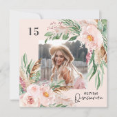 Roze koraalbloemige foto pampas elegant kaart (Voorkant)