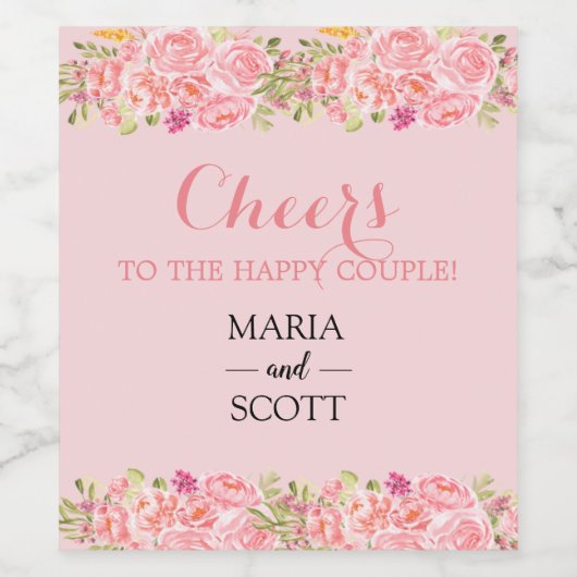 Roze koraalkoraalflesetiketten met botanische brui wijn etiket (Enkel label)