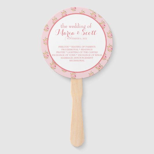 Roze koraalkoraalriffels voor bruiloft — Handje Fa Handwaaier (Voorkant)