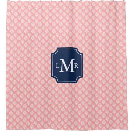 Roze koraalrif blauw 3-Letter Monogram Douchegordijn (Voorkant)