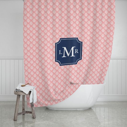 Roze koraalrif blauw 3-Letter Monogram Douchegordijn