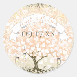 Roze koraalril Heart Leaf Tree Weddenschap Vierkante Sticker