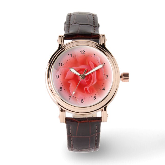 roze koraalroos horloge (Voorkant)