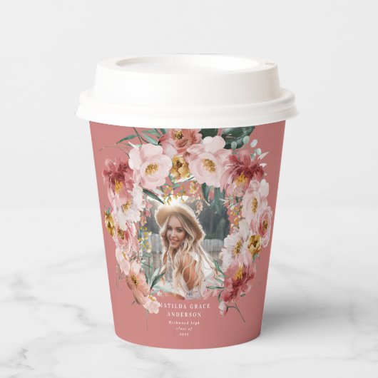 Roze korrelig fotograaf op papier bekertje papieren bekers (Voorkant)