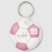 Roze, korrelig roos, gepersonaliseerd voetbal sleutelhanger (Voorkant)