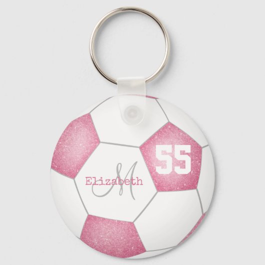 Roze, korrelig roos, gepersonaliseerd voetbal sleutelhanger (Voorkant)
