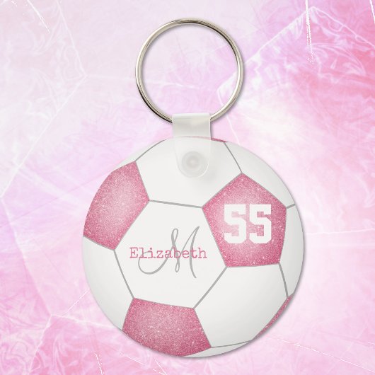 Roze, korrelig roos, gepersonaliseerd voetbal sleutelhanger
