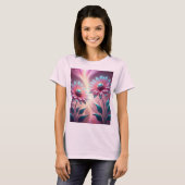 Roze Kosmische Bloemen Psychedelisch Roze T-shirt (Voorkant volledig)