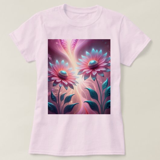 Roze Kosmische Bloemen Psychedelisch Roze T-shirt (Design voorkant)