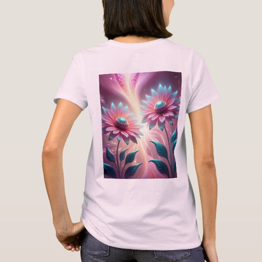 Roze Kosmische Bloemen Psychedelisch Roze T-shirt (Achterkant)