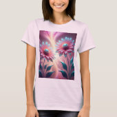 Roze Kosmische Bloemen Psychedelisch Roze T-shirt (Voorkant)