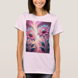 Roze Kosmische Bloemen Psychedelisch Roze T-shirt