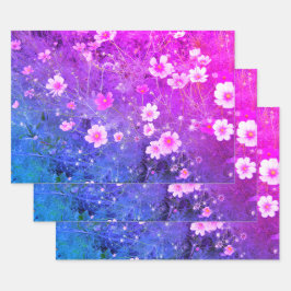 Roze Kosmos bipinnatus Bloemen in volle bloei Inpakpapier Vel