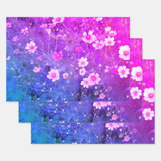 Roze Kosmos bipinnatus Bloemen in volle bloei Inpakpapier Vel (Set)