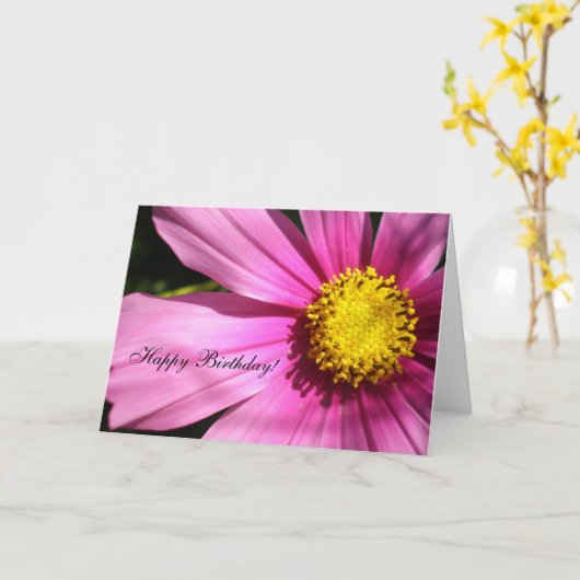 Roze Kosmos Bloem Gelukkige Verjaardag Kaart (Gele Bloem)