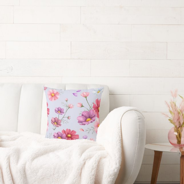 Roze Kosmos Bloem Patroon Kussen (Bank)