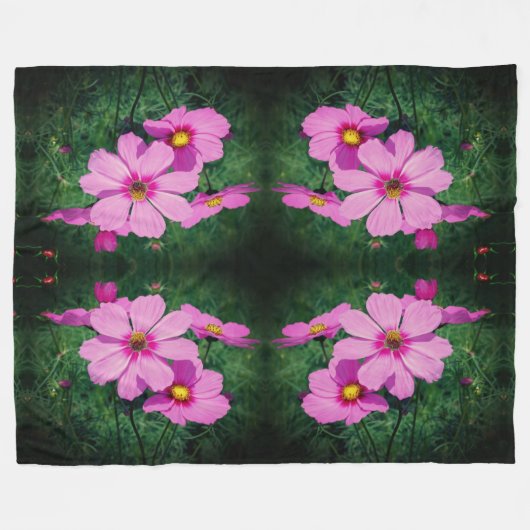 Roze Kosmos Bloemen Abstract Fleece Deken (Voorkant (Horizontaal))