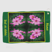 Roze kosmos bloemen Abstract gepersonaliseerd Golfhanddoek (Horizontaal)