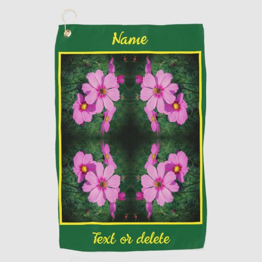 Roze kosmos bloemen Abstract gepersonaliseerd Golfhanddoek (Voorkant)