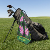 Roze kosmos bloemen Abstract gepersonaliseerd Golfhanddoek (Groen)