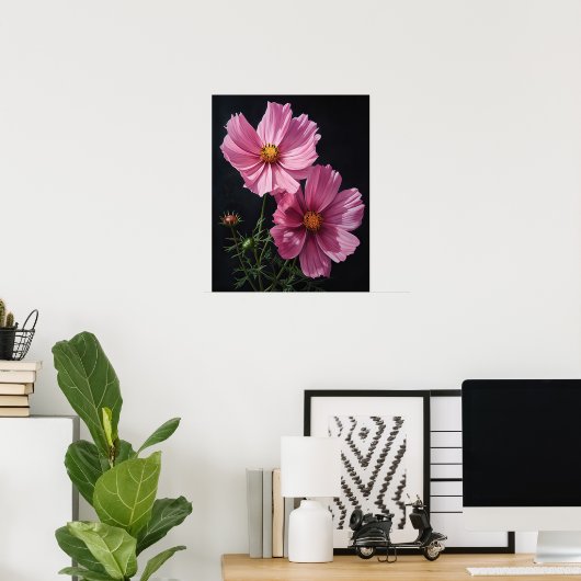 Roze Kosmos Bloemen Art Print Poster (Thuiskantoor)