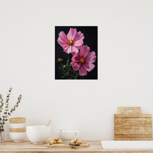 Roze Kosmos Bloemen Art Print Poster (Keuken)