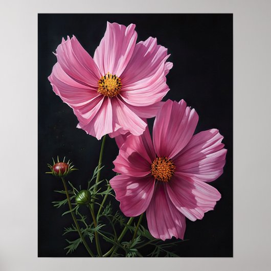 Roze Kosmos Bloemen Art Print Poster (Voorkant)