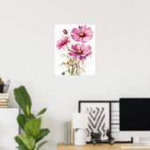 Roze Kosmos Bloemen Art Print Poster (Thuiskantoor)