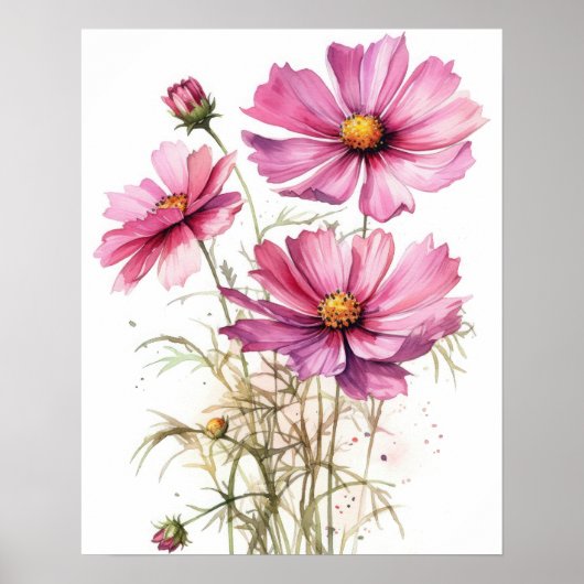 Roze Kosmos Bloemen Art Print Poster (Voorkant)