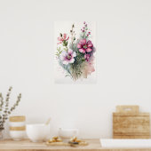 Roze Kosmos Bloemen Art Print Poster (Keuken)