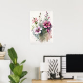 Roze Kosmos Bloemen Art Print Poster (Thuiskantoor)