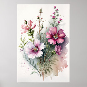 Roze Kosmos Bloemen Art Print Poster