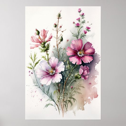 Roze Kosmos Bloemen Art Print Poster (Voorkant)