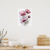 Roze Kosmos Bloemen Art Print Poster (Keuken)