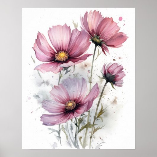 Roze Kosmos Bloemen Art Print Poster (Voorkant)
