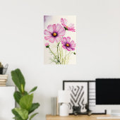 Roze Kosmos Bloemen Art Print Poster (Thuiskantoor)
