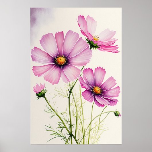 Roze Kosmos Bloemen Art Print Poster (Voorkant)